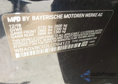 2020 BMW M850I Gtan Coupe xDrive z USA, uszkodzony, nr VIN WBAGV8C03LCD94123